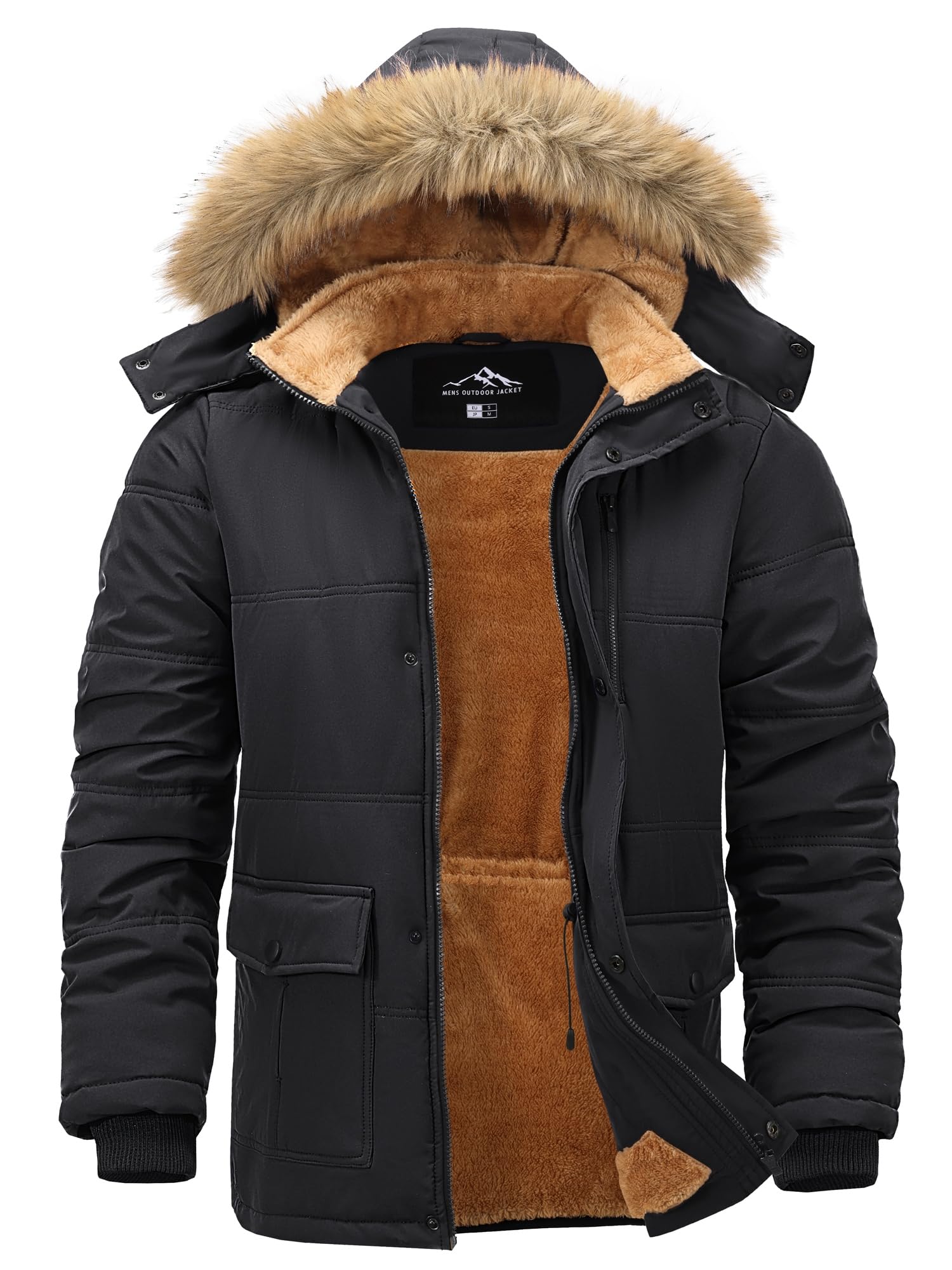 Herren Fleece Winterjacke Übergangsjacke Arbeitsjacke Parka | Gefüttert, Abnehmbare Kapuze, Verstellbare Zugbänder Taille & Saum, Mehrere Praktische Taschen, ohne Überflüssige Lederlabels