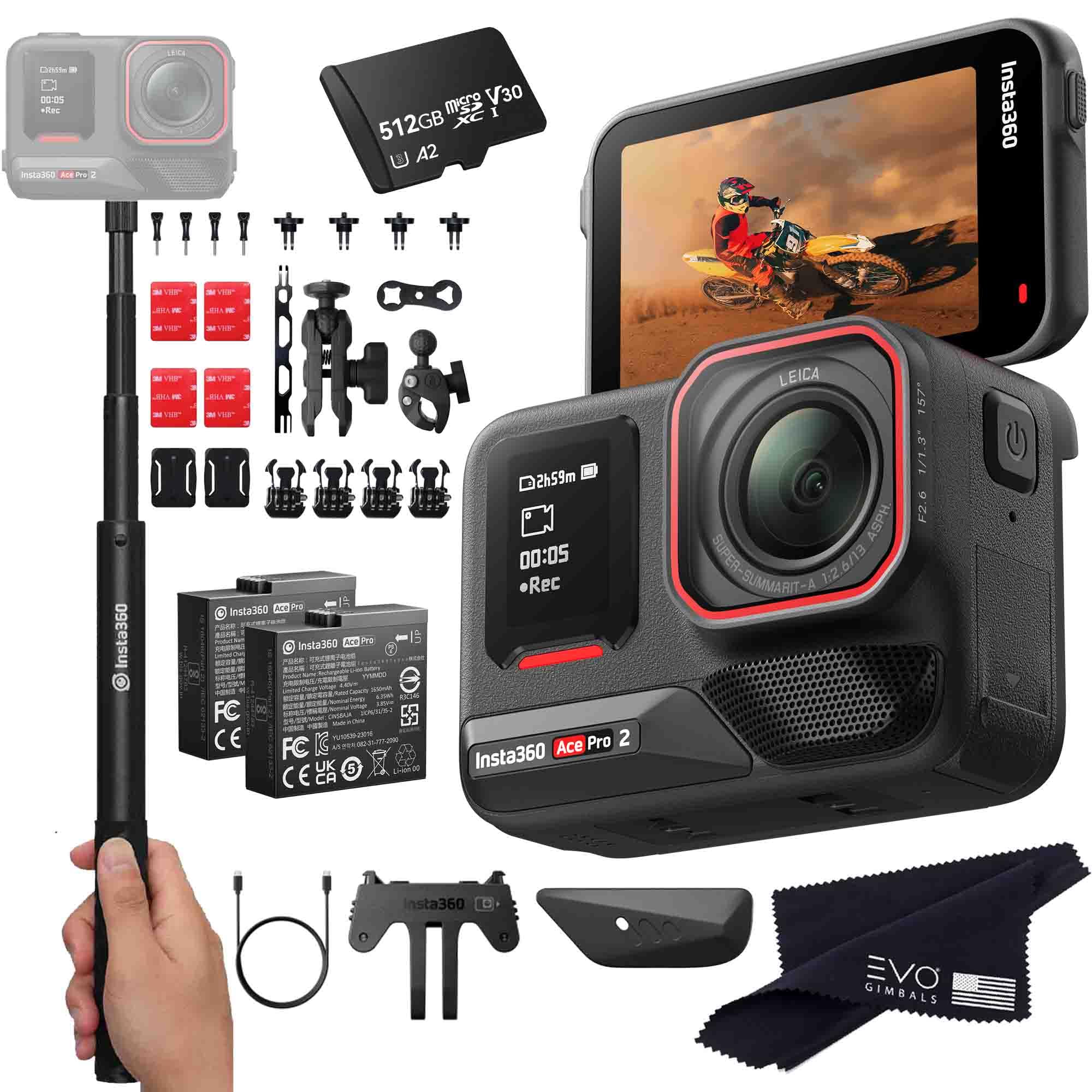 Insta360 Ace Pro 2 Motorcycle Bundle- 8K Waterproof Action Camera Co-Engineered with Leica, Flagship 1/1.3" Sensor, 8K30, 2.5" Flip Screen|Includes
