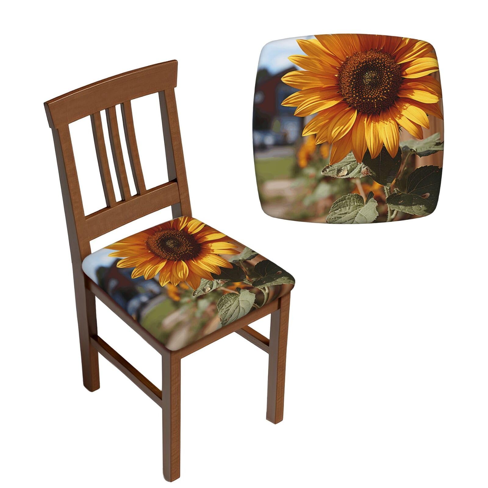NONHAI 6PCS Dining Chair Seat Covers Set Farm Sunflower Stretch Removable Chairs Covers Washable Seat Cushion Slipcovers Protector for Dining Room Kitchen Chairs