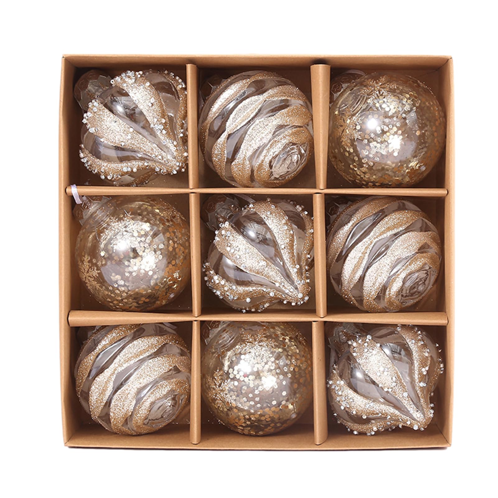 Champagne Christmas Tree Balls, 9pcs 3.15-Inch Hangable Ornaments for Xmas Tree Decorations