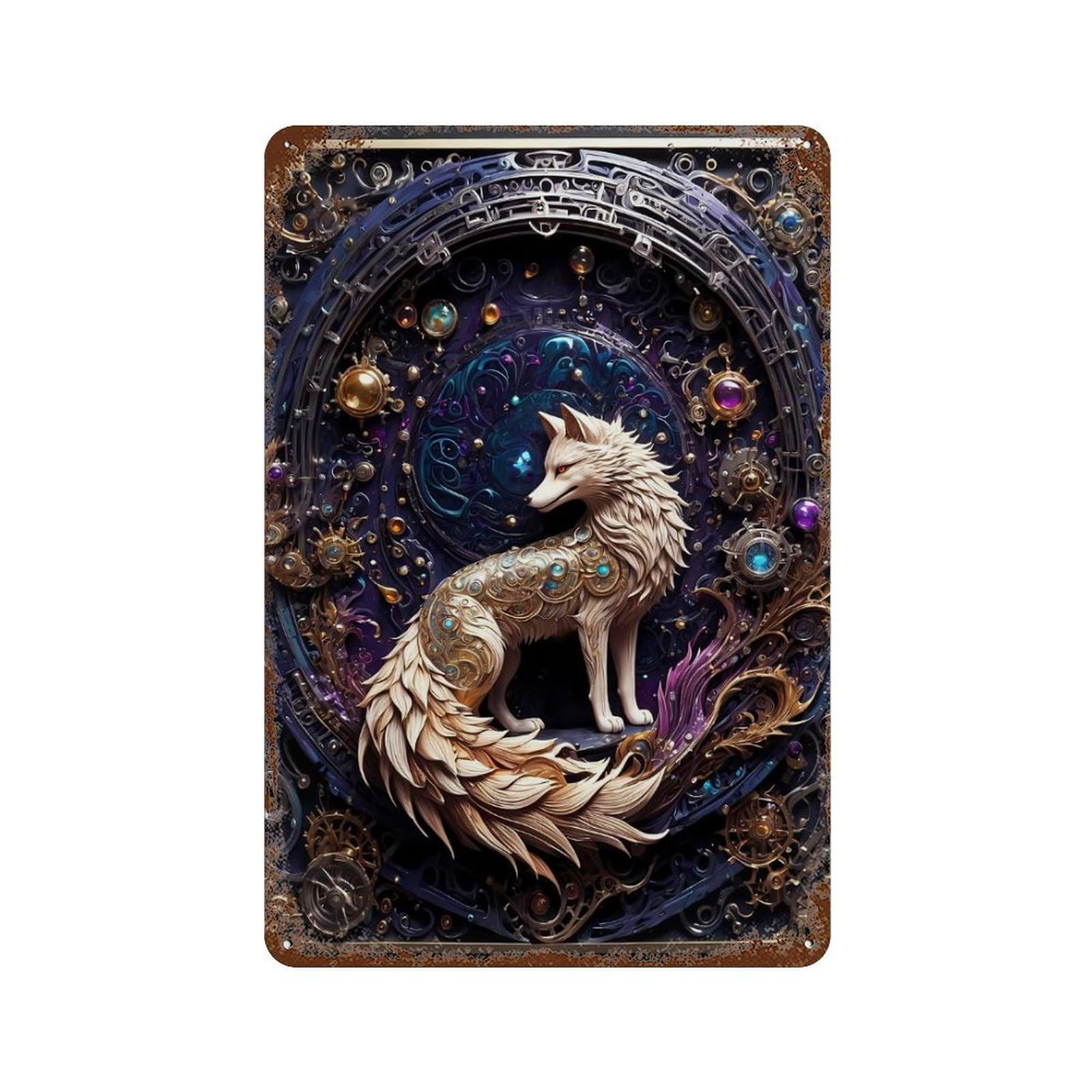Legend Steampunk Fox Rustic Tin Plaque 11.8"x7.9", for Pub, Kitchen And Man Cave Decor, Vintage Wall Decor