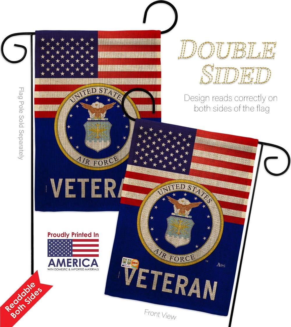 US Air Force Veteran Burlap Garden Flag - 2pcs Pack Armed Forces USAF United State American Military Retire Official - House Decoration Banner Small Yard Gift Double-Sided Made in USA 13 X 18.5