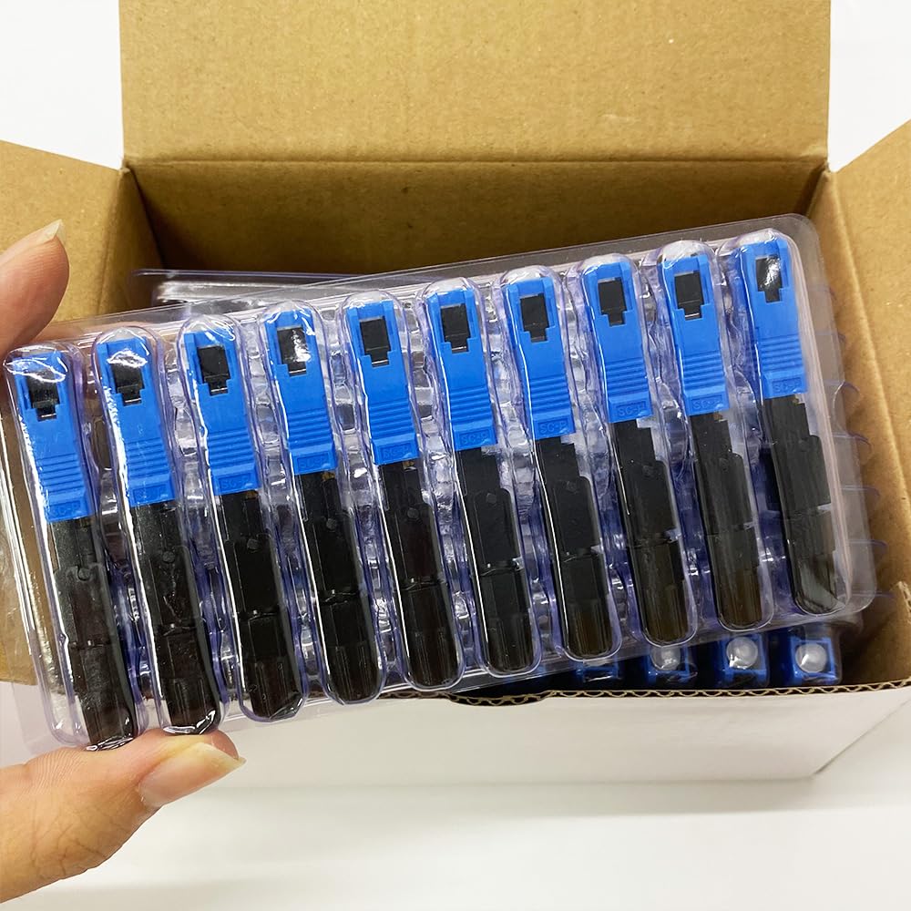 100 PCS SC UPC Fiber Optic Quick Connector, FTTH Single Mode Fast Field Assembly Reusable Optical Cold Connection Adapte