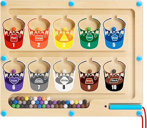 Laberinto magnético de color y números, juguetes Montessori para niños de 3 a 4 años, tablero de rompecabezas magnético de madera, aprendizaje de