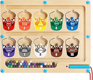 ANBONIIC Magnetic Color and Number Maze Wooden Magnet Puzzles Board for Toddlers, Color Matching Learning Counting Games, Montessori Fine Motor Skills Toys for Kids 3 4 5 Years Old