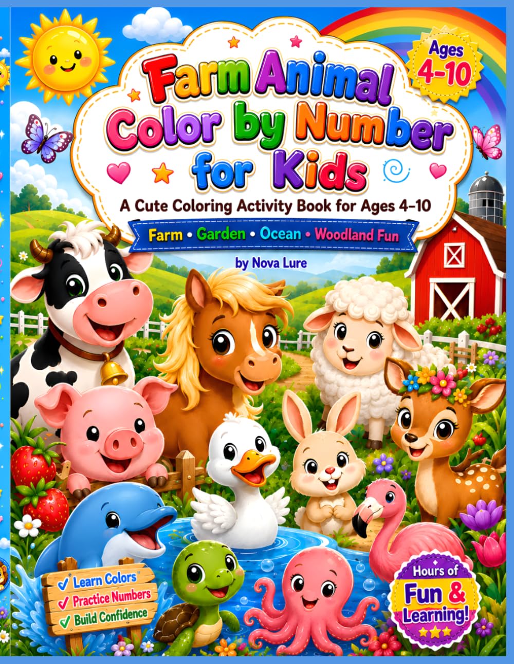 Farm Animal Color by Number for Kids: A Cute Coloring Activity Book for Ages 4-10