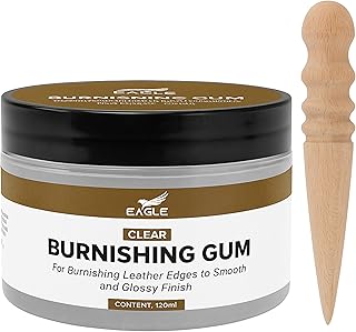 Leather Burnishing Gum Edge Finish Kit – Clear Leather Edge Sealer for Smooth Glossy – 4oz with Wood Slicker