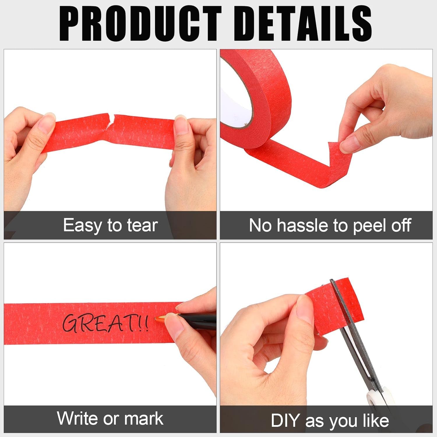 Nastro Per Mascheratura Rosso, 10 Rotoli 35mm x 20m Rosso Nastro Carta Imbianchino Nastro Adesivo Carta, Scotch Di Cartas Masking Tape Per Imbianchino, Mascheratura, Ristrutturare