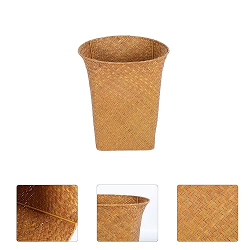 Miniatura 8 de Operitacx Cesta de basura de mimbre de jacinto de agua tejida, cubo de basura rectangular para artículos esenciales de baño, artículos de lavandería