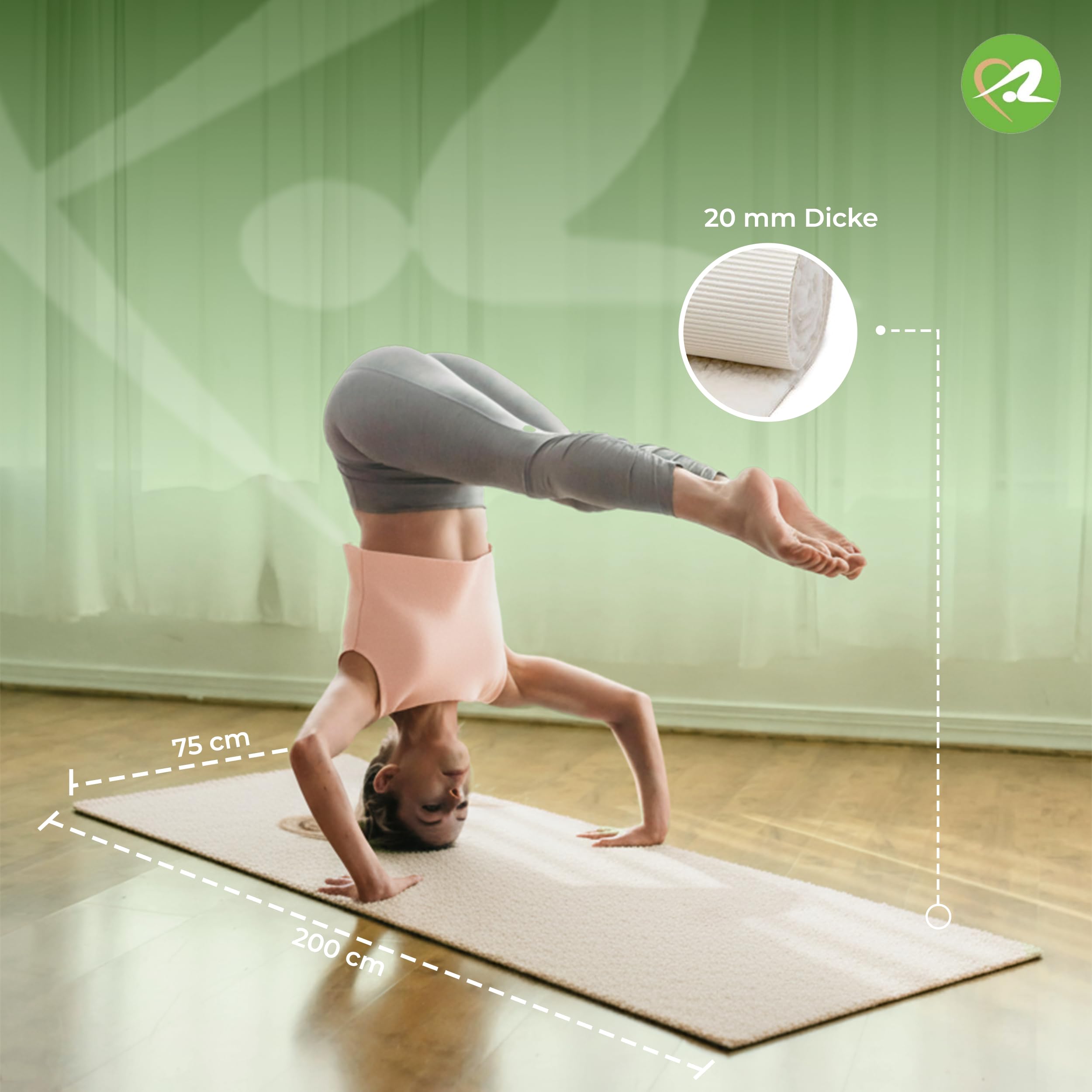 Yogamatte Professionell 20mm, 75x200 cm, Natur