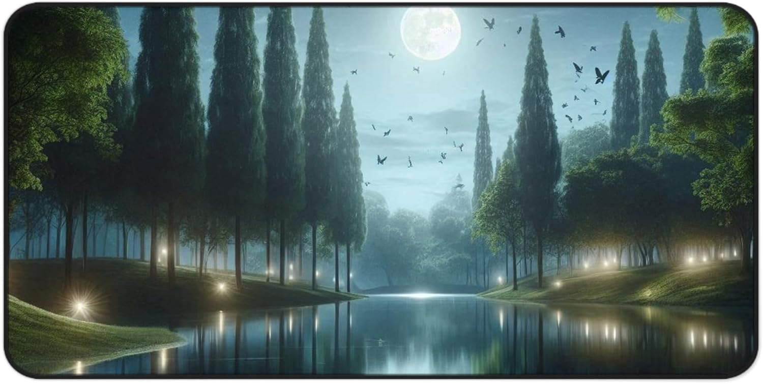 Crickets Chirping Under Moonlight in Alabama - Vibrant Colors Rubber Base Smooth Surface Premium Desk Mat