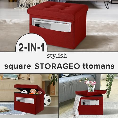 Miniatura 9 de LINMAGCO Taburete plegable otomano de almacenamiento, reposapiés con bolsillo lateral, moderno otomano con almacenamiento corto sofá taburete de