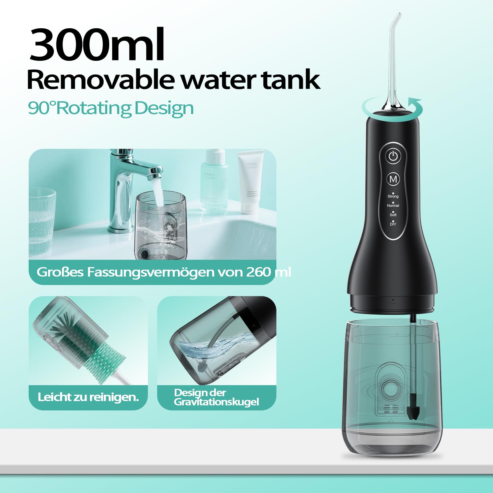OasiSmile Munddusche Kabellos Elektrisch, 40 Tage Akku, Zuhause & Reise