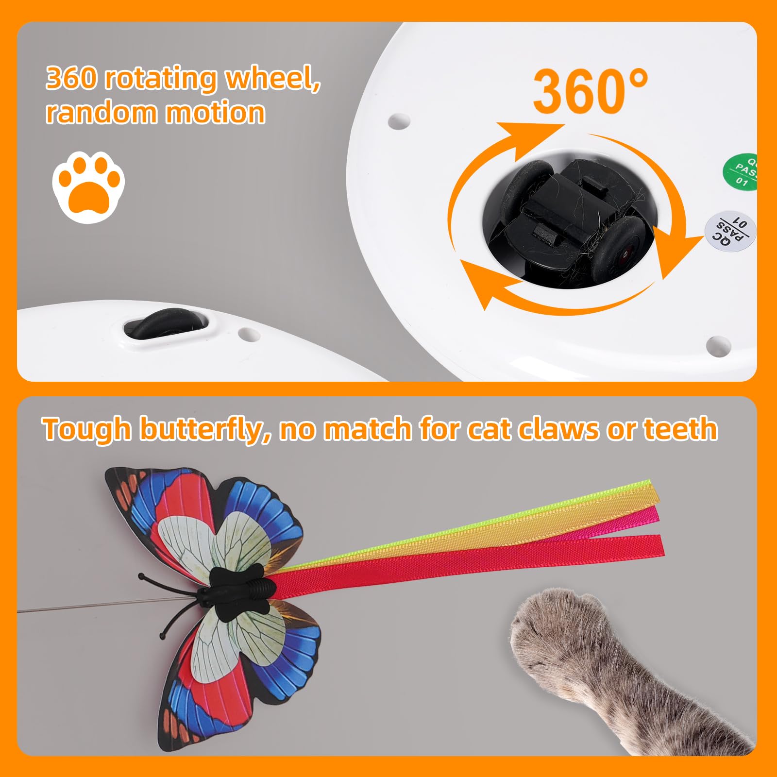 Giocattolo per gatti 3 in 1: farfalla in movimento automatico e coda di piuma luminosa, giocattolo interattivo ricaricabile per gatti da interno