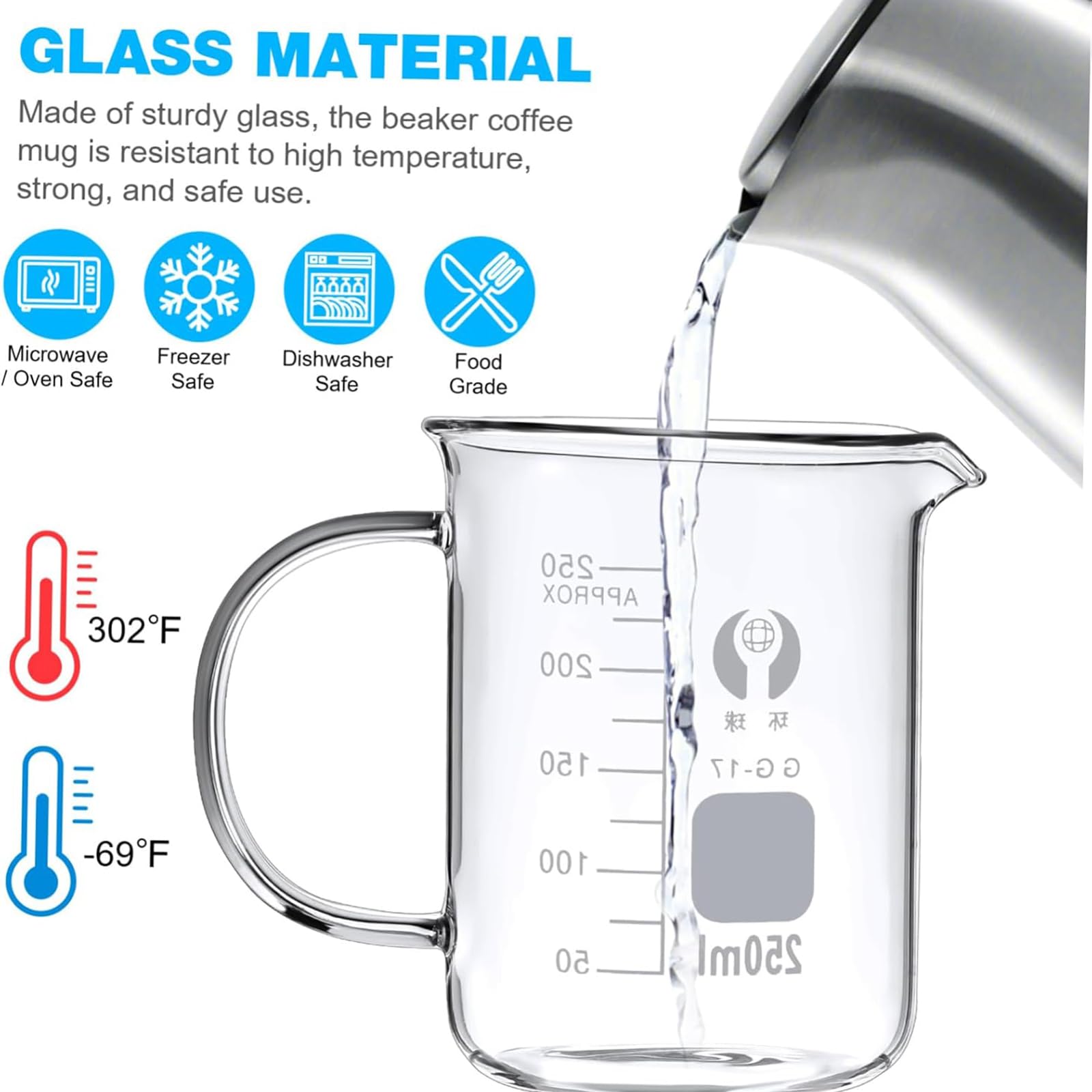Vaso De Precipitados (600-2000 Ml), con Asa, Resistente A Altas Temperaturas/Reutilizable, Escalas Precisas/fácil De Medir, Pico Cónico, para Experimentos De Enseñanza,2000ml