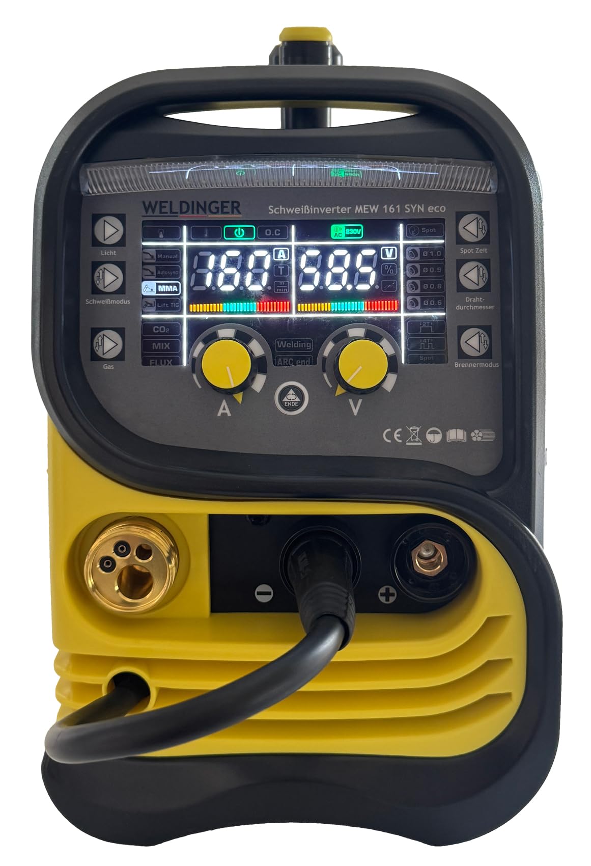 WELDINGER MIG/MAG-Schweißinverter MEW 161 SYN eco synergisches Schutzgasschweißgerät (Fülldraht WIG MMA) 5 Jahre Garantie