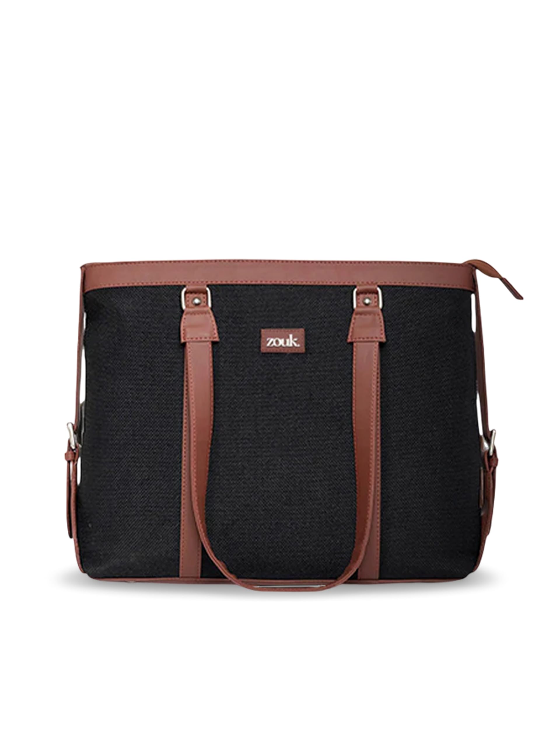ZOUK Black Solid Handmade Vegan Leather Women's Office Bag for 15.6 inch Laptop - Jet Black