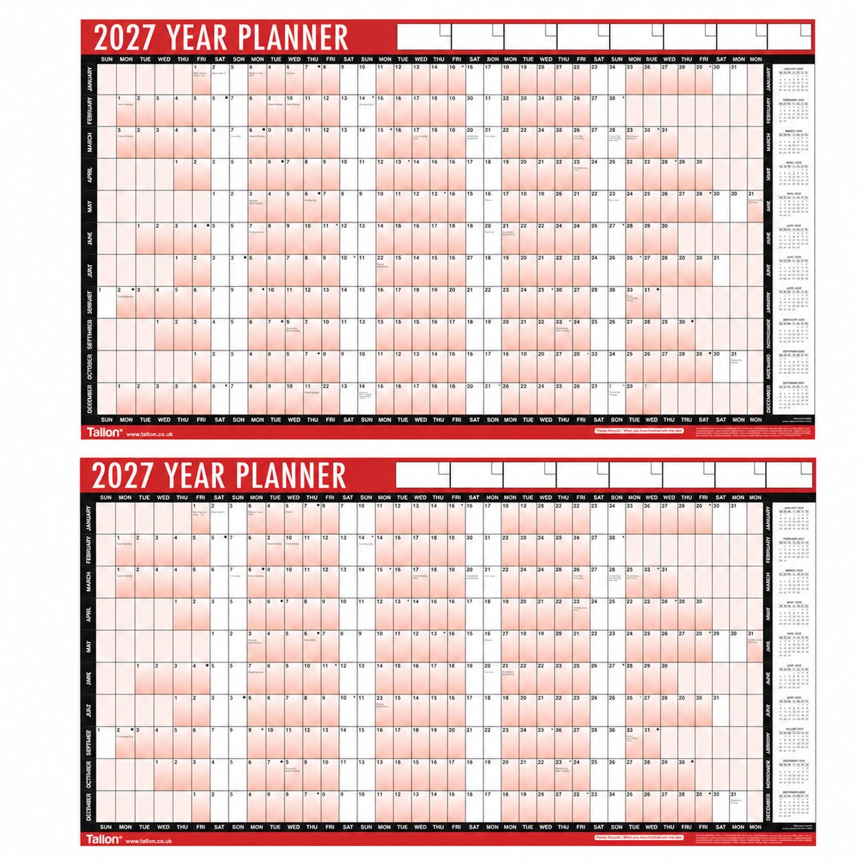 2 Pack of 2027 Year Planner Wall Calendar Large Annual Wall Planner 12 Month Year to View Calendar 60 GSM Paper Wall Hanging Planner for Home Office School Business Appointment Organiser — image 1