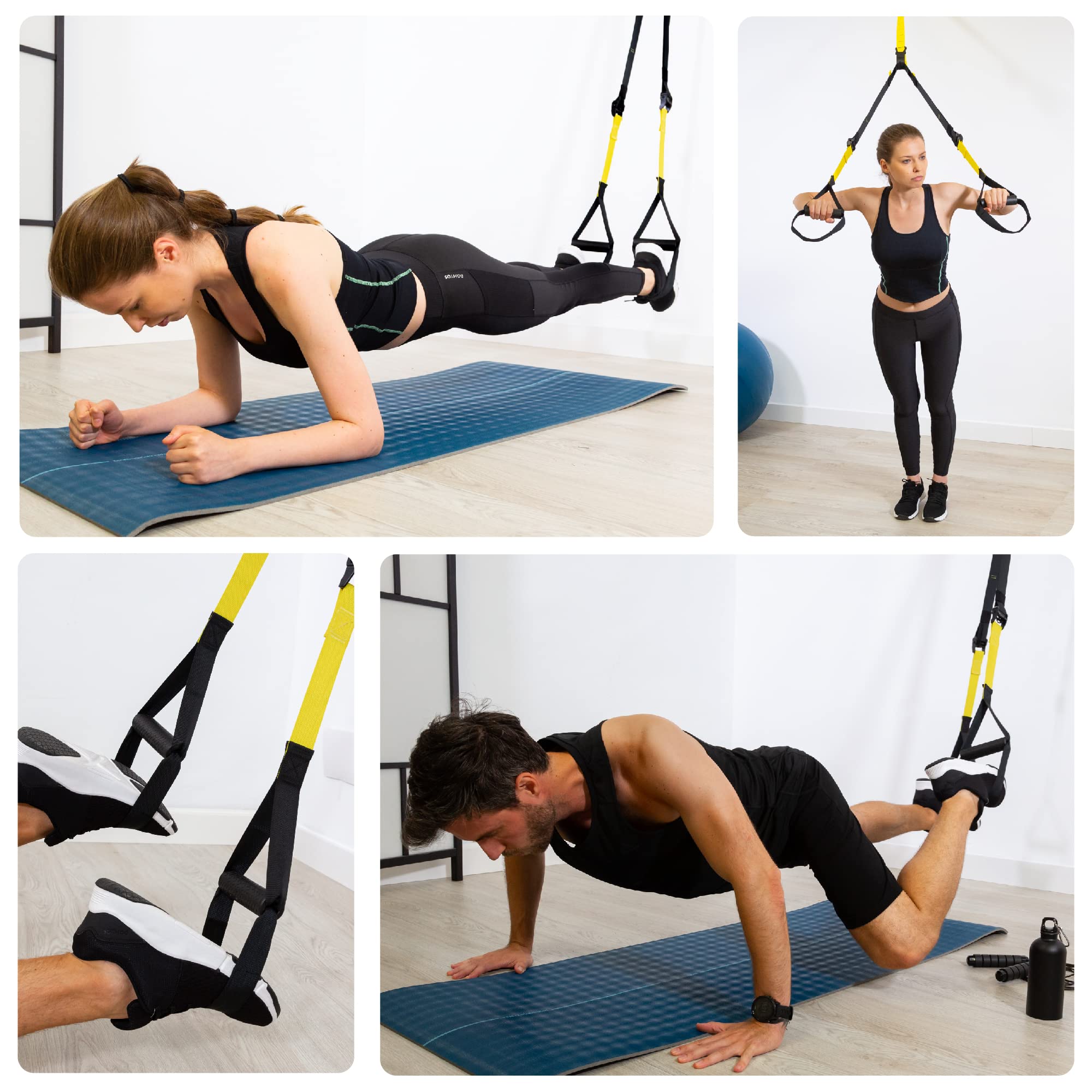 PROFIT entrenamiento en casa compatible con TRX - Con Anclaje Interior Y Exterior, Botellín Térmico, Y Cuerda Para Saltos - Ideal Para La Tonificación De Músculos Y Todo Nivel De Fitness