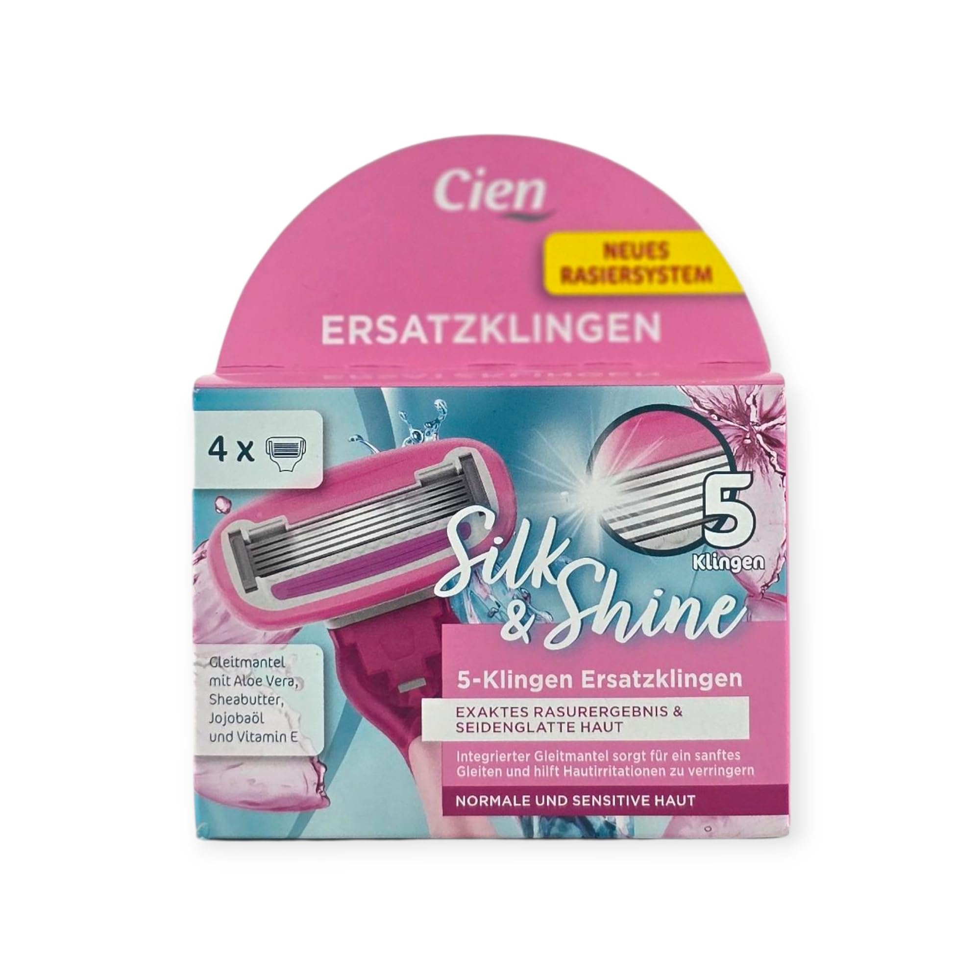 Cien Silk & Shine Damenrasierer Set,Komplettset mit 1 Griff & 6 Ersatzklingen (5-Klingen-System), mit Aloe Vera & Sheabutter für empfindliche Haut