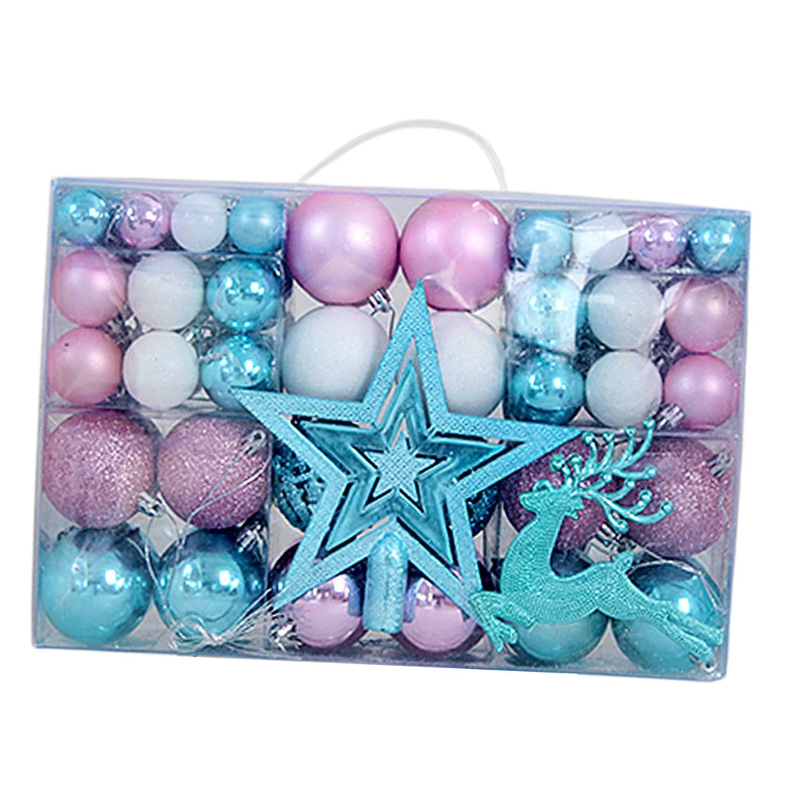 harayaa 102x Weihnachtskugeln Ornamente mit Stern Hirsch Weihnachtsschmuck Weihnachtsanhänger zum Valentinstag, Blau Weiß Rosa