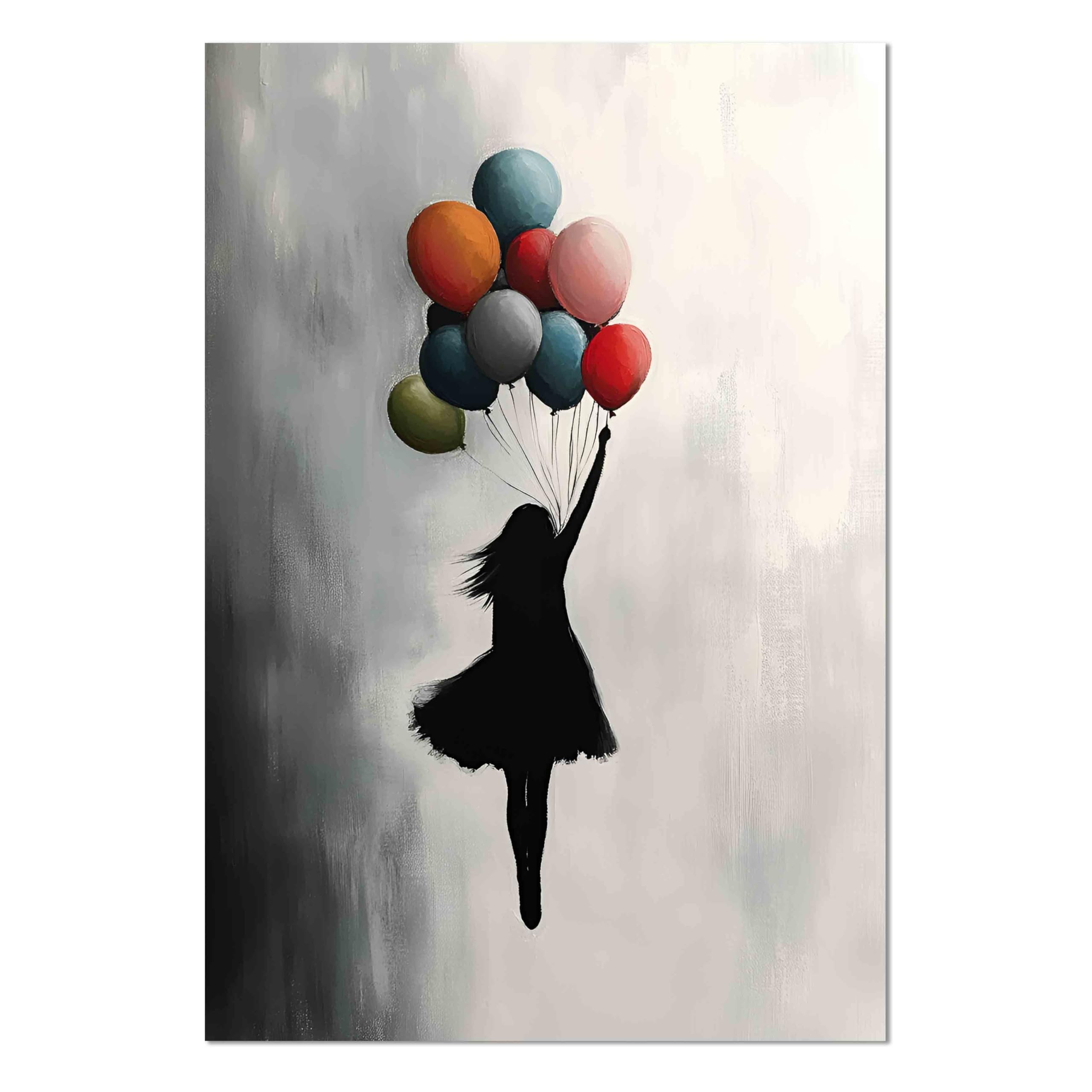 Kunstbruder Wandbild Banksy GirlFlyingBallons, Bunt, 60x80 cm | Hochformat, Leinwand, Graffiti Kunstdruck, Schlafzimmer & Wohnzimmer Deko