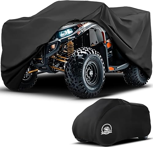 Miniatura 9 de COVERVIN Cubierta para cuatrimoto, resistente al agua, tela Oxford protectora de 4 ruedas para Kawasaki Honda Polaris Yamaha de 82 pulgadas (negro y