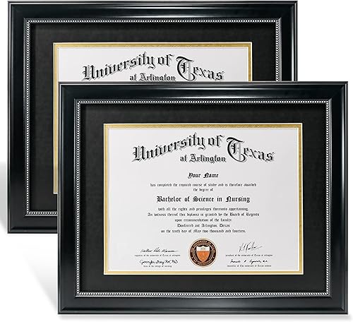 GraduationMall Marco de diploma de 8.5 x 11 pulgadas con paspartú negro sobre dorado o pantalla de documentos de 11 x 14 pulgadas sin paspartú,