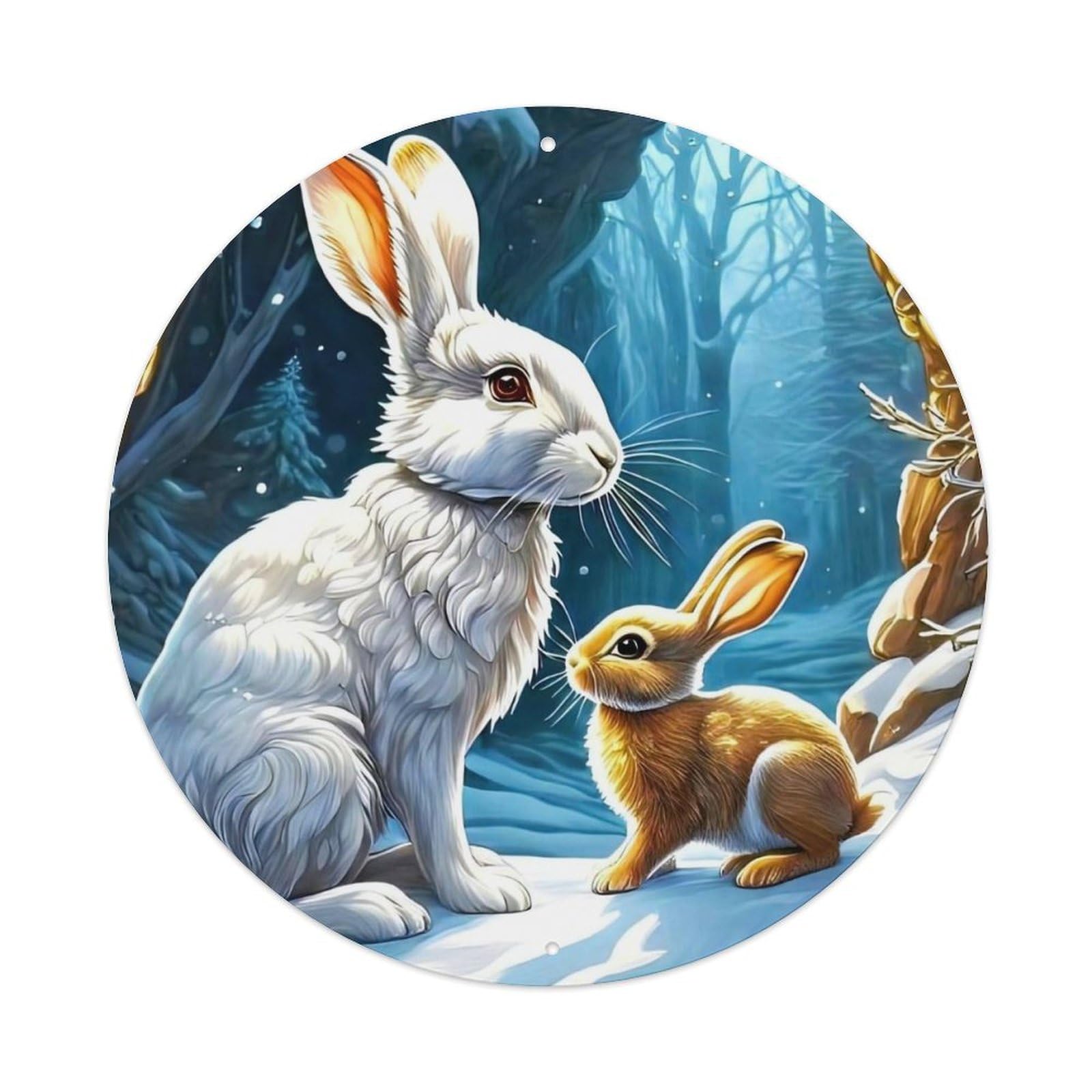Animal Artwork Two Little Rabbits in The Snow Vintage Metal Tin Sign Plaque Wall Decor for Cafe, Club Bar, Office, Garden Metal Poster 8x8Inch