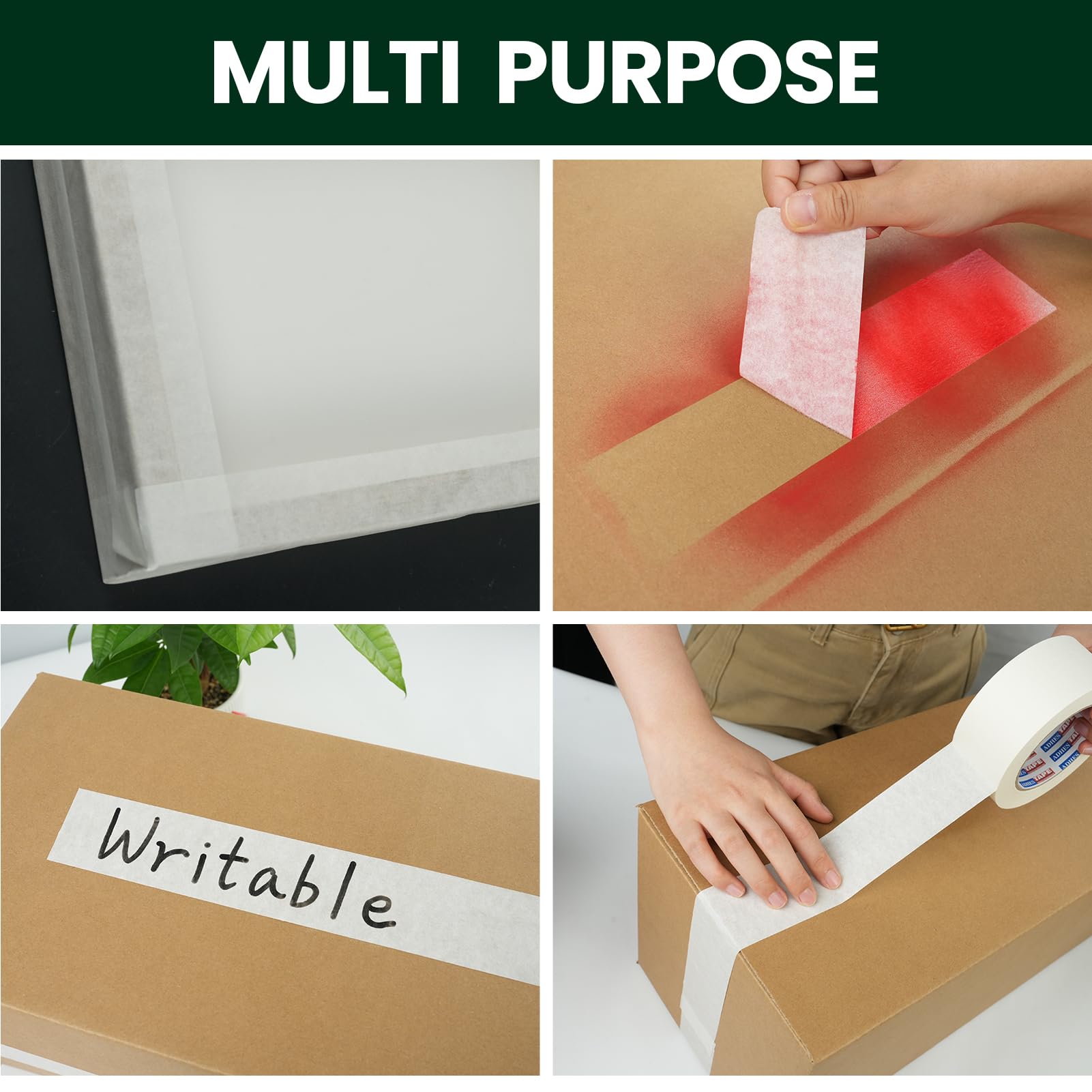 ADHES Blanca Cinta de embalaje de papel Kraft, 50 mm x 50 m 24 rollos Cinta De Embalaje De Papel Kraft Cinta Adhesiva Para Paquetes Y Cajas