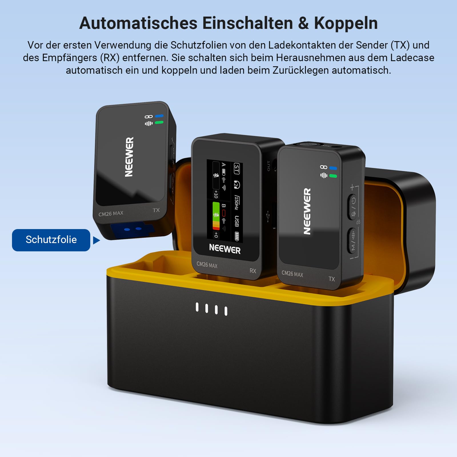 NEEWER CM26 MAX AI kabelloses Lavalier Mikrofon kompatibel mit iPhone 17 16 15 Android Kamera PC, USB C Plug & Play, APP Steuerung, 50 Std. Gesamtakkulaufzeit, 120m Reichweite, Apple MFi Zertifiziert