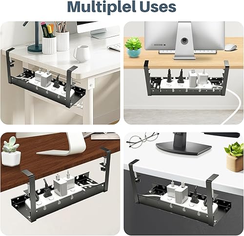 Miniatura 6 de Bandeja de organización de cables debajo del escritorio, soporte de abrazadera sin taladro, organizador de cables de metal para escritorio, estante