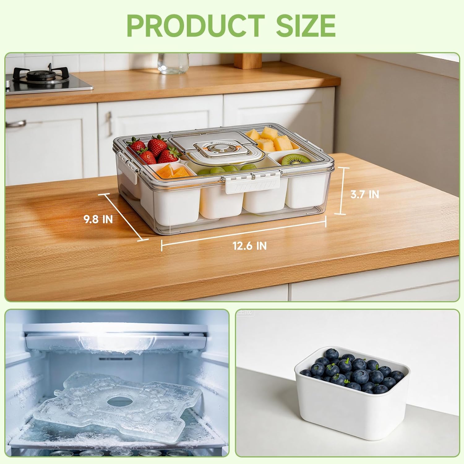 Chilled Portable Snackle Box container, Divided Serving Tray, Beach Essentials Insulated Container with Reusable Ice Pack & Bag – Keep Food Hot or Cold On the Go for Adult