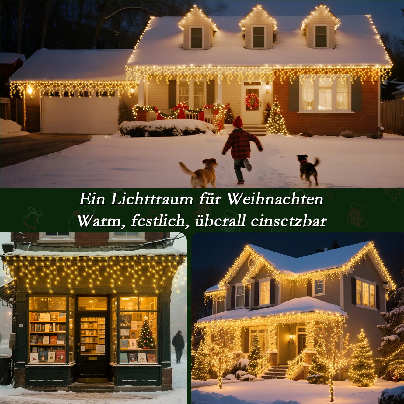 Eisregen Lichterkette Außen Warmweiß 486 LEDs, Fernbedienung, 4 Helligkeitsstufen, 8 Modi, Timer, IP44, 12m, Weihnachtsbeleuchtung für Balkon, Fenster, Garten