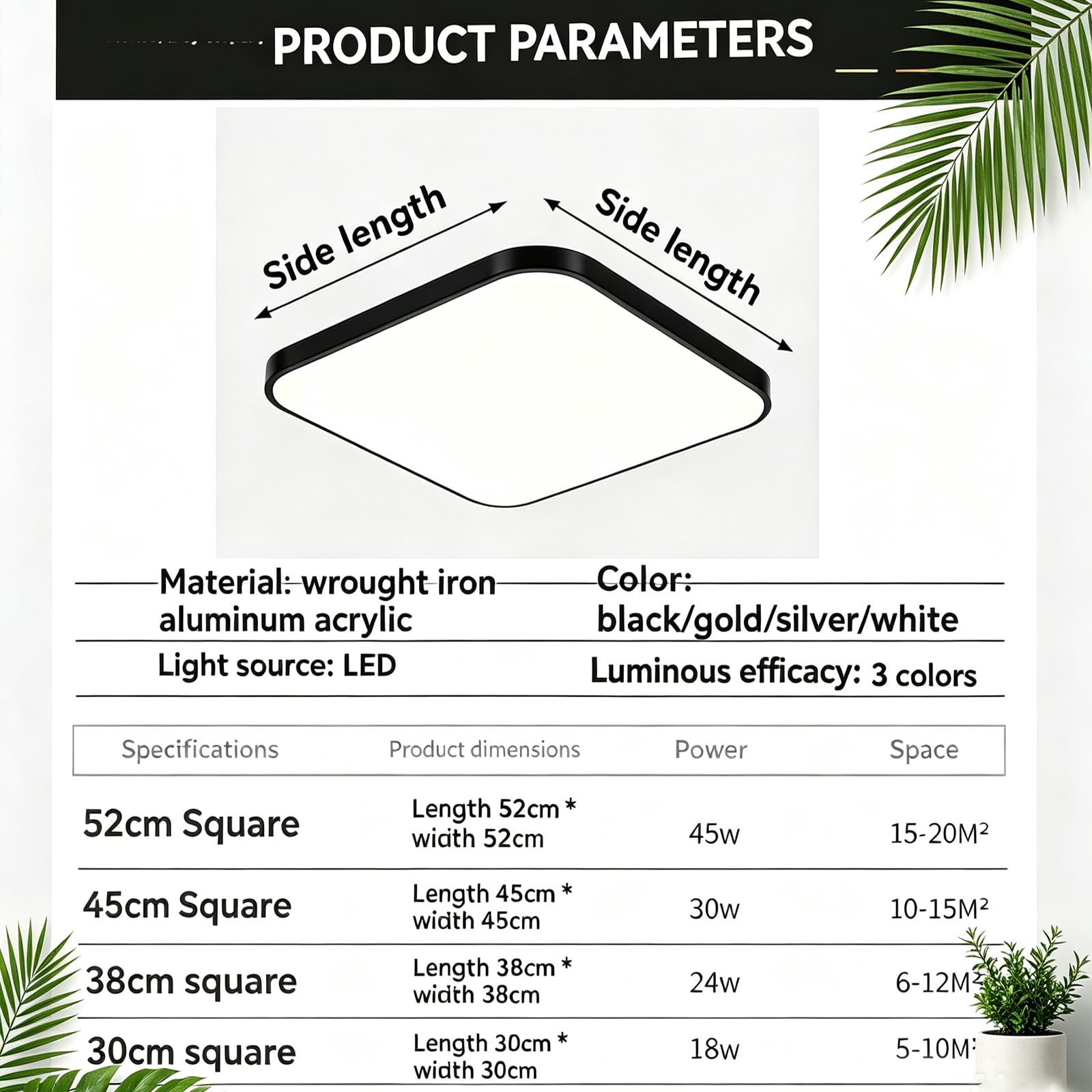 30 cm czarna kwadratowa oprawa sufitowa LED, energooszczędne źródło LED, 3 regulowane CCT, płaska lampa do piwnicy, garażu i pomieszczenia gospodarczego, 18 W