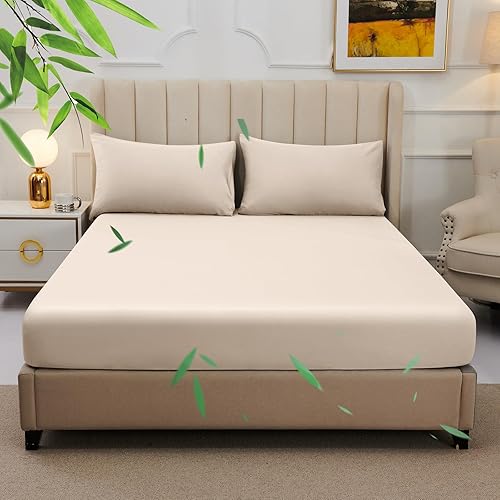YIYEA Juego de sábanas bajeras y fundas de almohada tamaño individual  Sábana bajera ajustable de viscosa de bambú de primera calidad para personas