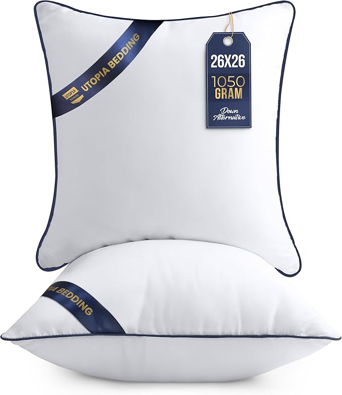 Utopia Bedding Throw Pillow Inserts (Pack of 2, White), 26 x 26 Inches Decorative Indoor Pillows for Sofa, Bed, Couch, Cushion Sham Stuffer