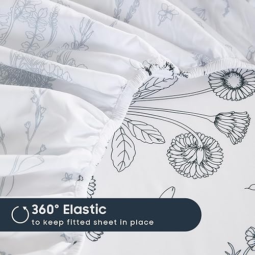 Miniatura 4 de Wake In Cloud - Sábanas de cama tamaño Queen, juego de sábanas de 4 piezas, bolsillo profundo, floral, Shabby Chic Coquette Taupe Tan Brown Flower