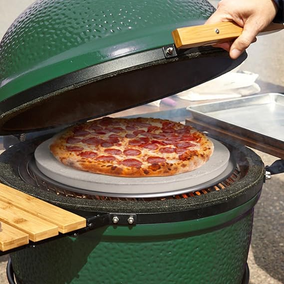 FibraMent Premium 17 Round Pizza Stone with Flame Diverter Large Baking Stone for Big Green Egg L, Kamado Joe Classic & Weber Kettles 1000F Heat Resistant for Crispy Pizza & Even Baking