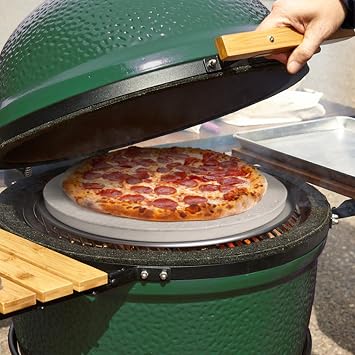 FibraMent Premium 17 Round Pizza Stone with Flame Diverter Large Baking Stone for Big Green Egg L, Kamado Joe Classic & Weber Kettles 1000F Heat Resistant for Crispy Pizza & Even Baking