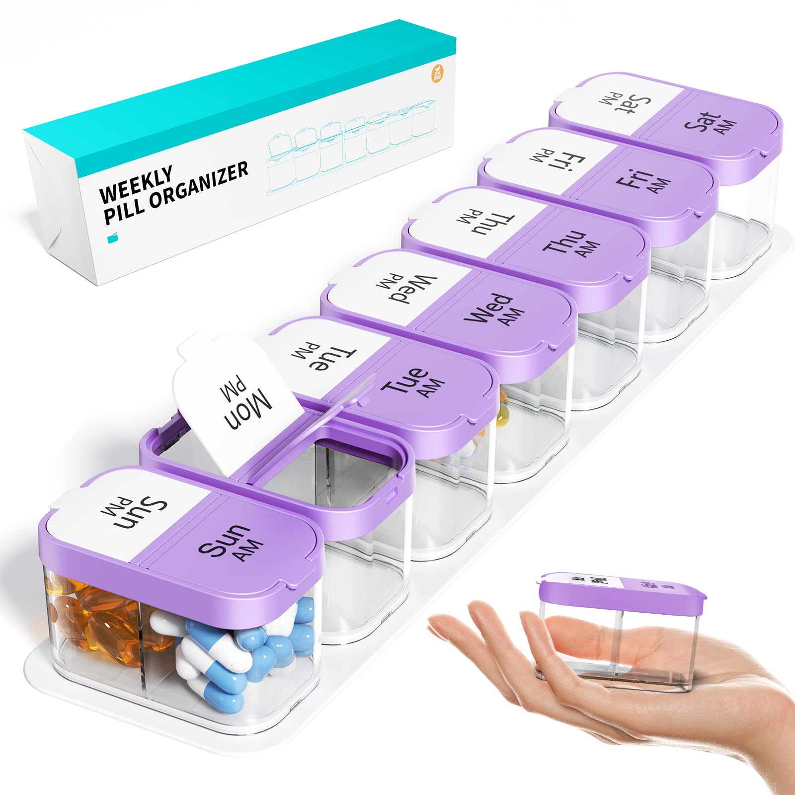 Odaro Extra Large Weekly Pill Organizer 2 Times A Day, Pill Box 7 Day ...