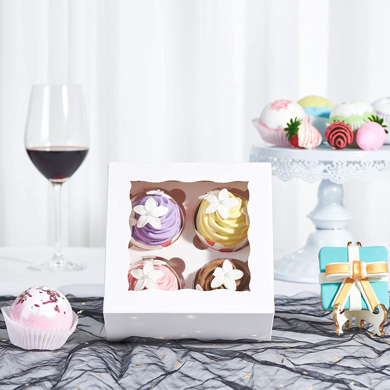 White Cupcake Boxes with Window - 50 Pack -5 White Cupcake Boxes with Window - 50 Pack -5