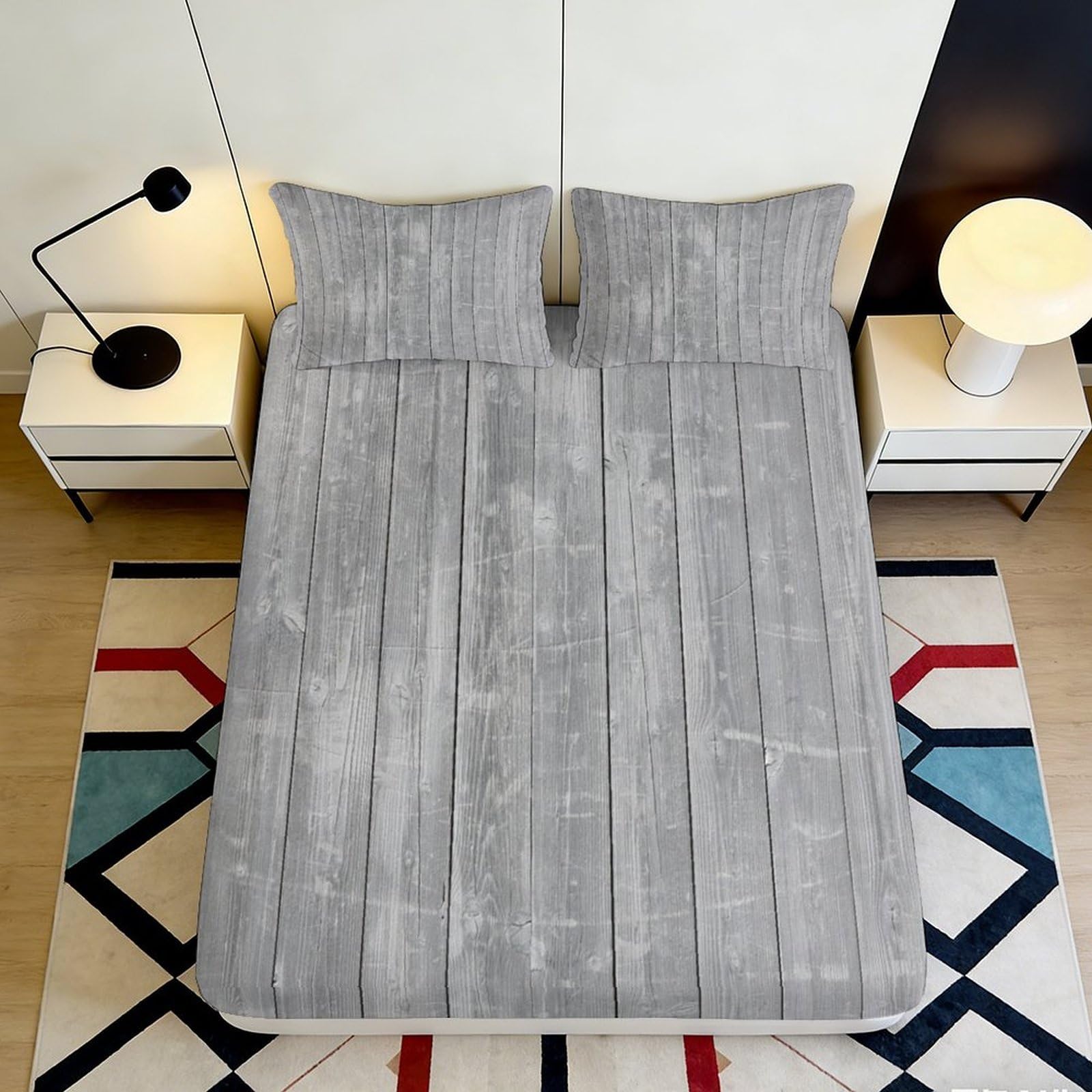 Pnayamiorkfel Style-4 3D Printed Grey Wood Texture Fitted Sheet Microfiber Soft Slip-Resistant Modern Plank Mattress Cover For Bedroom Guestroom 90X200x25cm