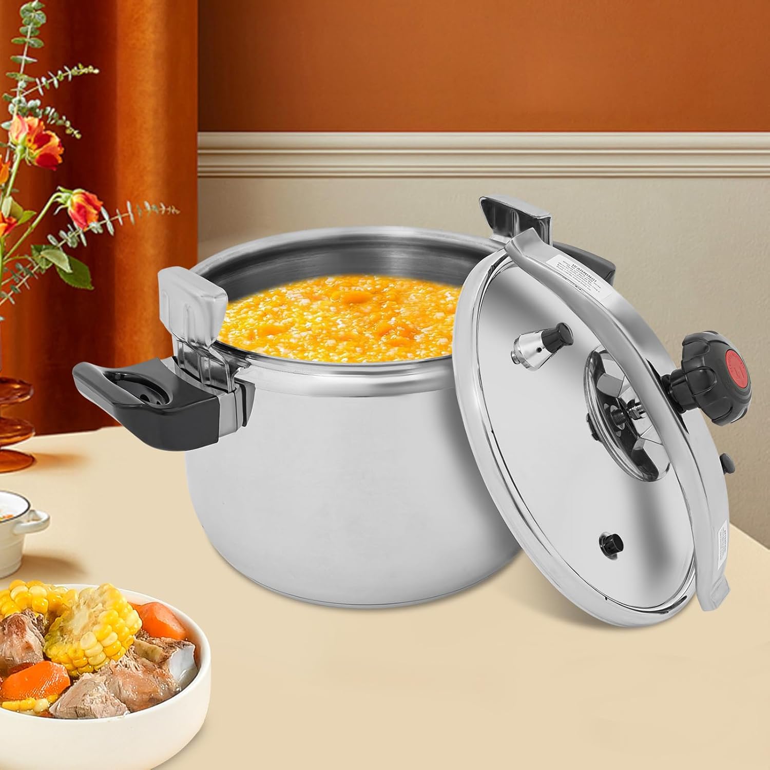 27.47 Qt Pressure Cooker, Stainless Steel Large Capacity Pressure Cooker with Double Valves, Clamp On Type Commercial Pressure Stewing Pot for Hotels, Restaurants, Family (27.47 Qt)