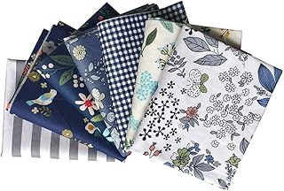 Floral Cotton Fabric Gnognauq 7Pcs 18 x 22 Inches Printed Floral Blue Color Bundle Squares Patchwork Sewing Quilting Bundles Assorted Patterns Pre-Cut Fabric for DIY Scrapbook Craft Making Supplies