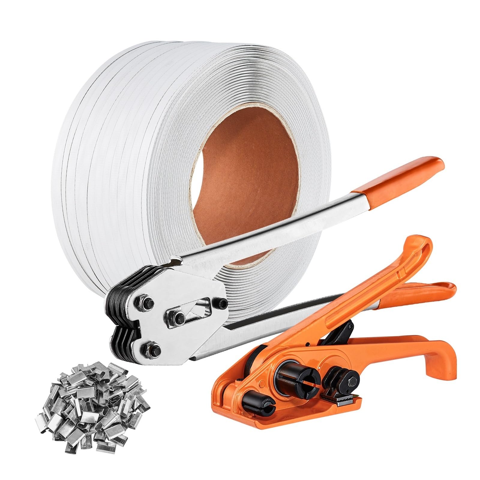 JVDDI Pallet Packaging Strapping Banding Kit with Tenser Sealer 328ft PP Band 100 Metal Seals for Packing Belt