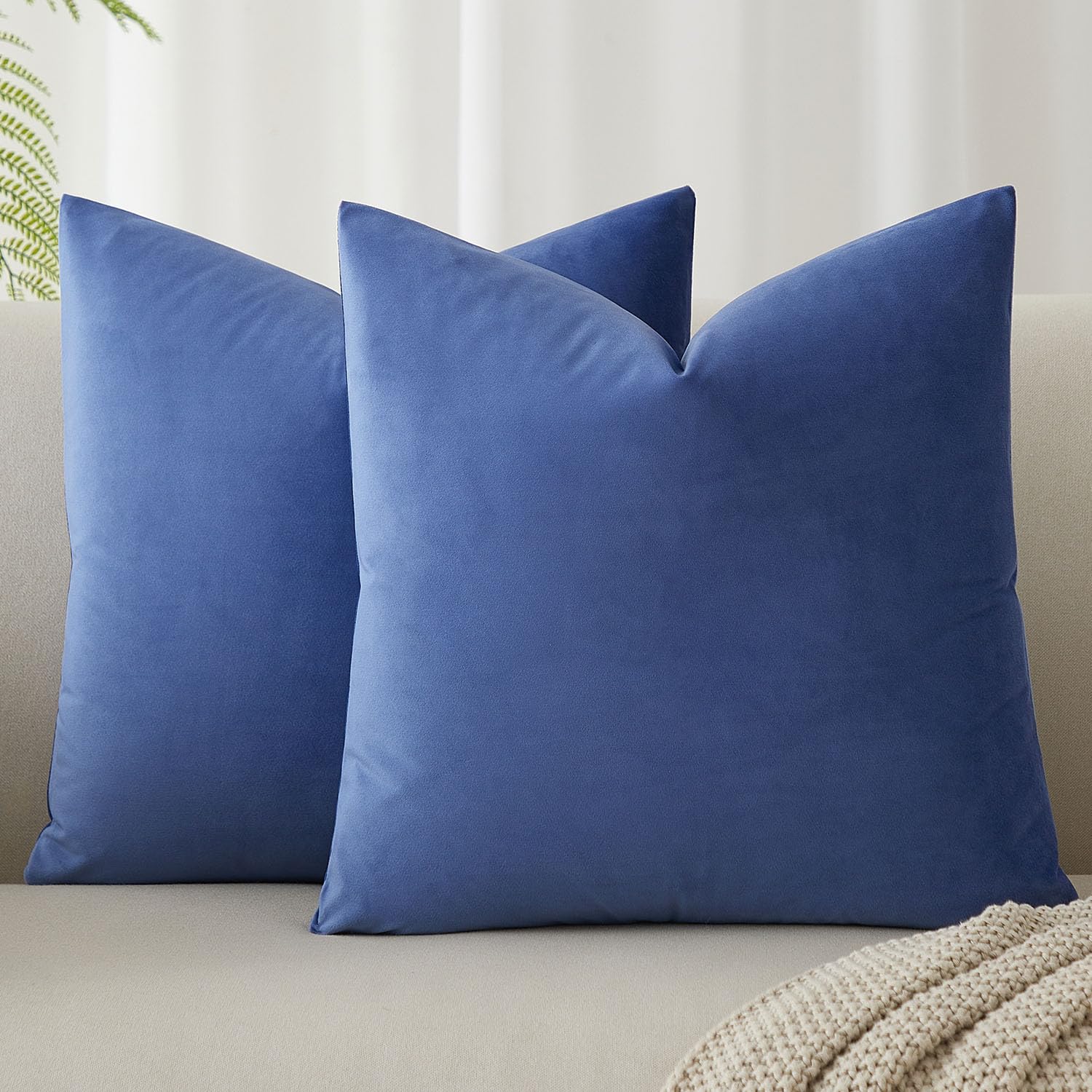 Throw Pillow Covers Set of 2 for Couch Bed Velvet Cushion Cover 14x14,Blue