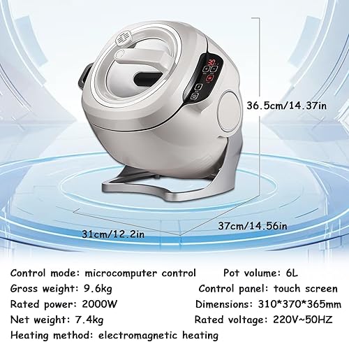 Miniatura 2 de 2000W Commercial Food Processor & Automatic Cooker, 6L Stainless Steel Pot with 360 Rotation and 3D Heating, 3 Speed Modes for Stir Frying Soup