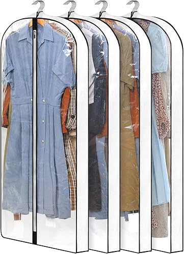 Paquete de 4 bolsas de vestir para vestidos largos con fuelles de 4 pulgadas, bolsas de ropa de 60 pulgadas de largo para vestidos, bolsas de ropa