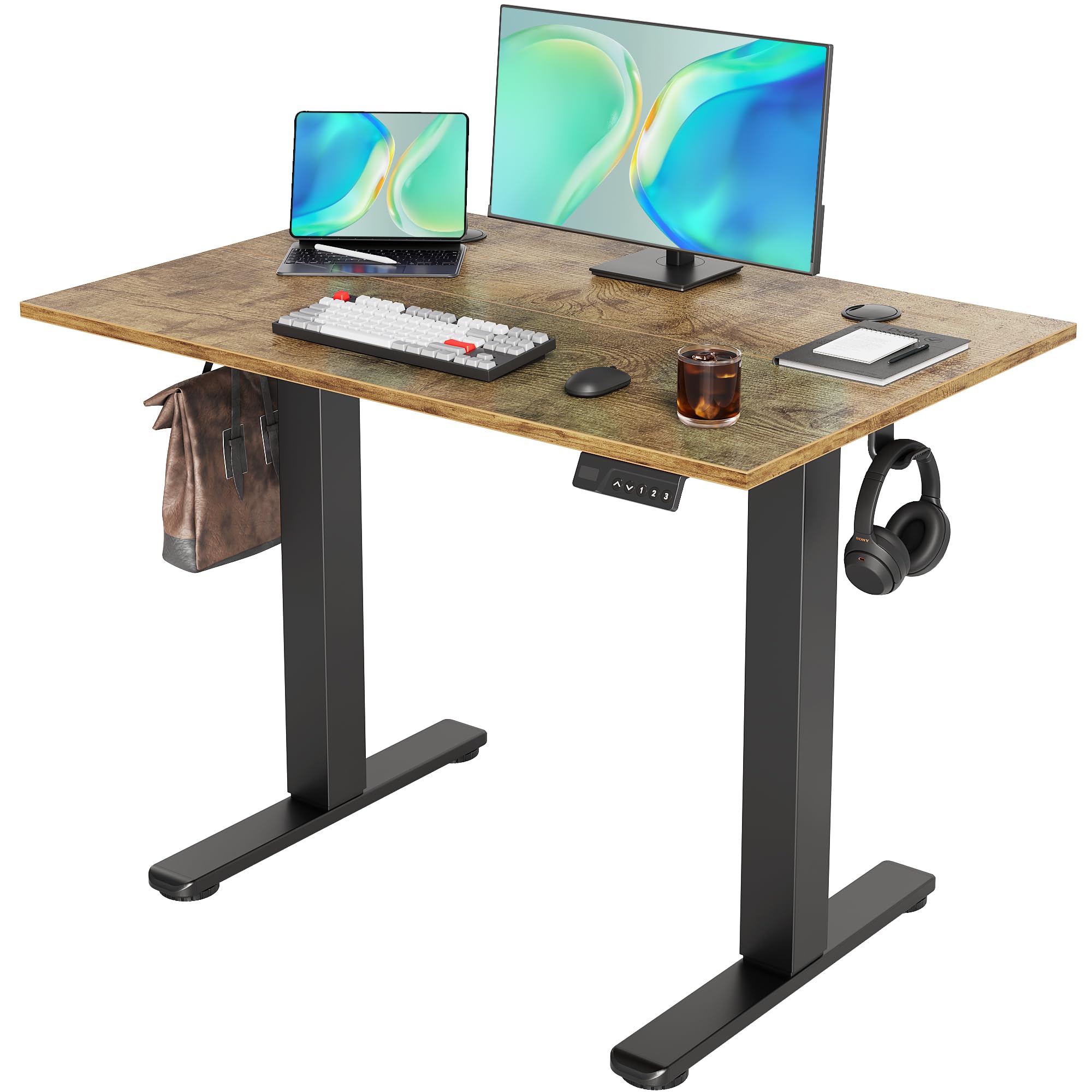 Seang Electric Standing Desk Adjustable Height, 40 x 24 Inch Sit Stand Desk with T-Shaped Frame, 3 Memory Presets & Cable Management for Home Office